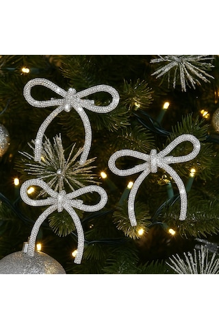 Geeksen Beyaz Bow Şekilli Parlak Noel Ağaçları Süsü, 12 Adet, Klipsli Montaj, Noel Atmosferi, Dayanıklı Ve Taşınabilir