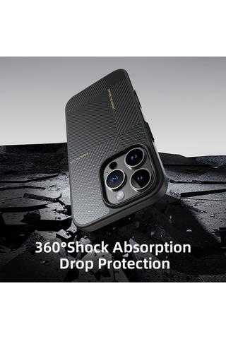 Rock Apple Uyumlu iPhone 16 Pro Max Ultra İnce Aramid Fiber Kılıf Siyah Siyah