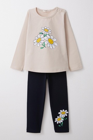 Breeze Kız Çocuk Taytlı Takım Papatya Baskılı 1.5-5 Yaş, Bej Bej