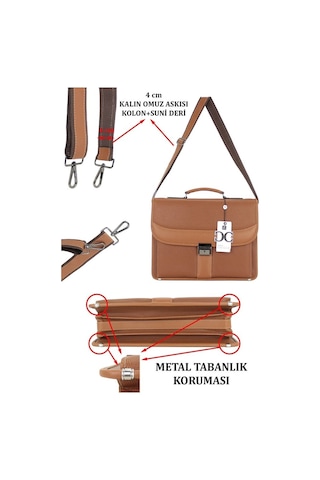 Case Club El Omuz Çantası & Laptop Bölmeli Evrak Çantası 15,6 İnç Kilit Mekanizmalı Taba