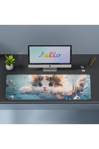 Skycity Kedi Desenli Ofis Ve Oyun Masa Padı - Kauçuk Anti-skaydı - 600x300x2mm - Yumuşak Dokuma - Yıkama Dayanıklı - Sabit Kenar Tasarımı