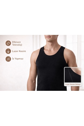 Qulat Berrak Erkek Lazer Kesim Görünmez Dikişsiz Atlet %85 Pamuk %15 Elastan Slim Fit İz Yapmaz/ 2 Adet Siyah