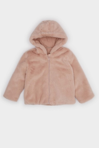 Defacto Kız Bebek Kapüşonlu Fermuarlı Peluş Mont C5319a525aubr86 Pembe