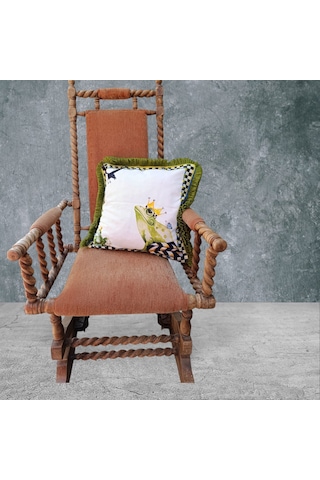 Kurbağa Çift Taraflı Dekoratif Püsküllü - Saçaklı Kırlent Kılıfı Karışık/Çok Renkli