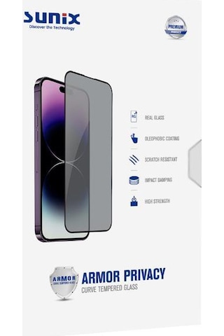 Sunix Apple Uyumlu iPhone 15 İle Darbeye Dayanıklı Armor Hayalet Ekran Koruyucu Cam