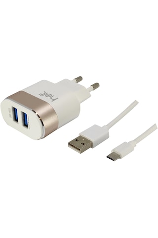 Helt HT-12 2 Çıkışlı 10 W 2400 Mah Micro Kablo + Şarj Aleti - Gold