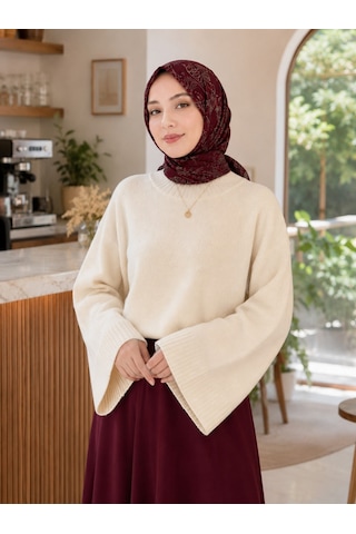 Unika Boutique Kadın Yarasa Kol Oversize Triko Kazak Ekru