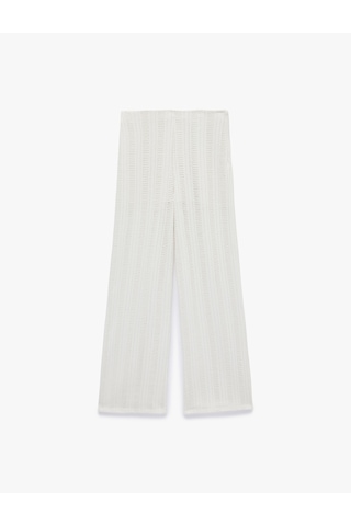 Koton Koton X Şahika Ercümen - Slim Fit Düz Bol Paça Kroşe File Pantolon Ekru 6sak40115ek