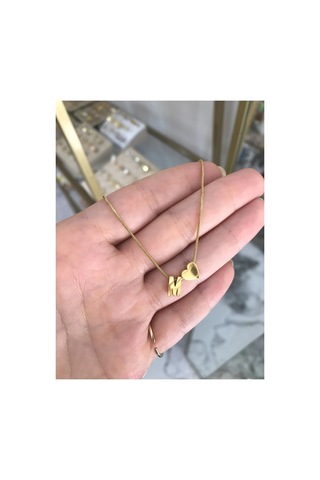 M Harfli Minimalist Kalp Kolye Altın