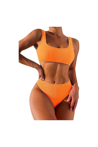 Deep Beach Dokulu Kumaş Çift Askılı Bikini Takım 001