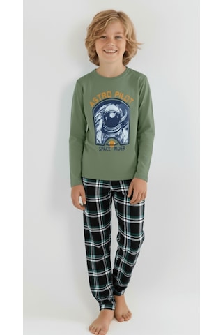 Vitmo Erkek Çocuk Uzun Kollu %100 Pamuklu Pijama Takımı Astro Pilot Yeşil