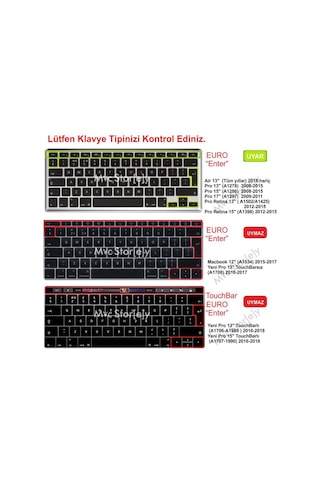 Laptop Apple Uyumlu MacBook Air Pro Klavye Koruyucu 13-15-17Inc Arabic Uk Baskı Siyah