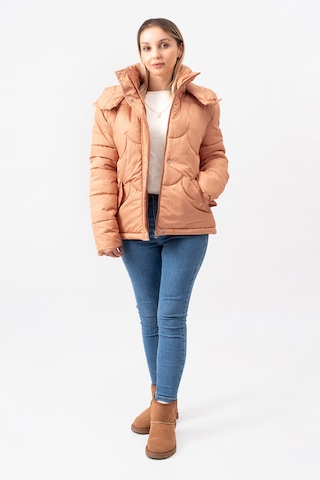 Acw Fashion Bulut Desenli Oversize Çıkarılabilir Kapüşonlu Modern Kadın Mont Lacivert