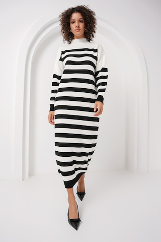 Bigdart 15898 Çizgili Uzun Triko Elbise - B.beyaz