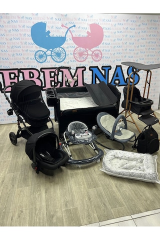 Bebemnas Yeni Doğan Bebek Çeyiz Seti Full Set Bebek Arabası-çanta-puset-yürüteç-beşik-anakucağı-salıncak