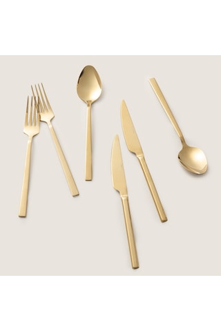 Destina 18 Parça Yemek Çatal Kaşık Bıçak Seti Parlak Gold
