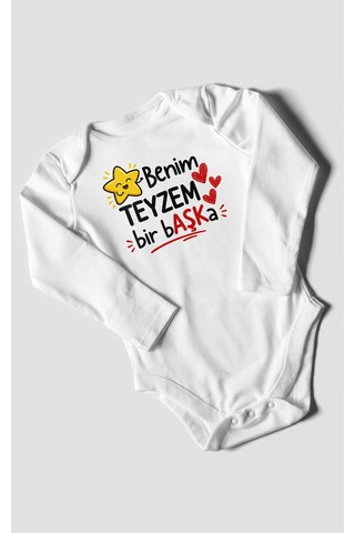 Morivokids Benim Teyzem Bir Başka Uzun Kollu Çıtçıtlı Bebek Body Beyaz