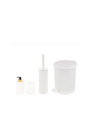 Omnipazar Elf-n522 Nostalji 4'lü Çöp Kovalı Wc Fırçalı Banyo Seti Beyaz Beyaz