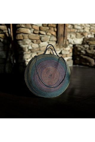 Hasır Çanta, Silindir Çanta, Tasarım Çanta, Siyah Silindir El Çantası Çok Renkli