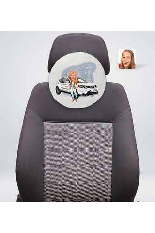 Kişiye Özel Plakalı Kadın Nissan Qashqai Karikatürlü Yuvarlak Ara (503988999)