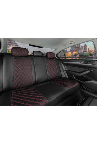 Dacia Sandero 2022 Lüx Yarı Deri Oto Koltuk Kılıfı Ön Arka Takım İstanbul Serisi Siyah Kırmızı