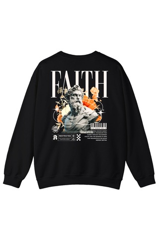 Baskılı Unisex, Sıfır Yaka Regular Sweatshirt Siyah