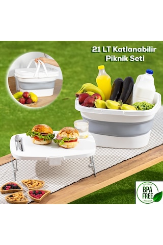 Porsima 07-1304 Katlanır Piknik Sepeti Masalı 21 L Beyaz