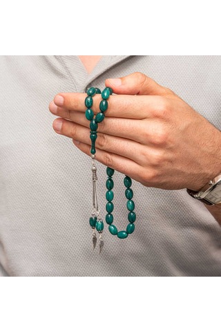 Gümüş Püsküllü Sıkma Kehribar Tesbih Sl12594 Gümüş