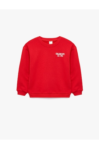Koton Pamuklu Uzun Kollu Bisiklet Yaka Baskılı Sweatshirt Kırmızı 7wmb10059tk