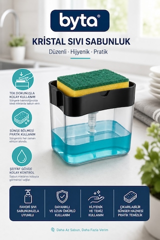 Kristal Sıvı Sabunluk Sünger Hazneli Bulaşık Sabun Dispenseri Şeffaf Mutfak Organizeri Diğer