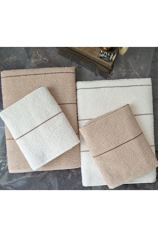 Sahara 50 x 85 ve 70 x140 CM 4'lü Banyo Havlu Set Bej - Krem