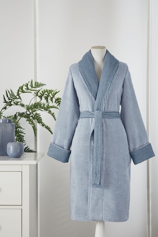 Sadem Organik Plaid Şal Yaka Bornoz Mavi