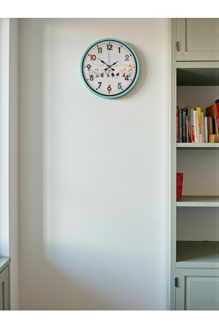 36 Cm Turkuaz Çocuk Odası Duvar Saati Açık