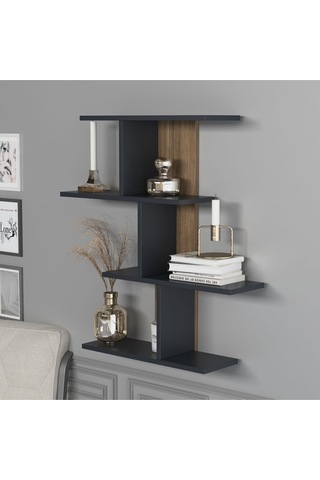 Karbon Duvar Rafı Antrasit Ceviz