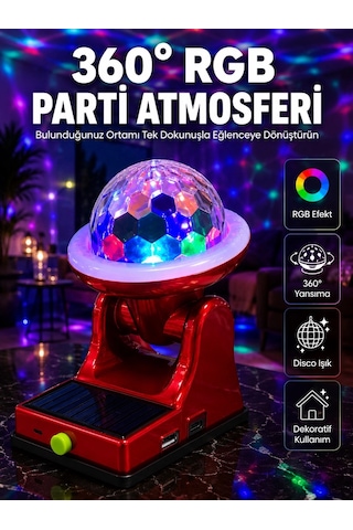 360 Rgb Led Disco Işığı Ayarlanabilir Başlıklı Güneş Enerjili Projektör Lamba Najmaddin