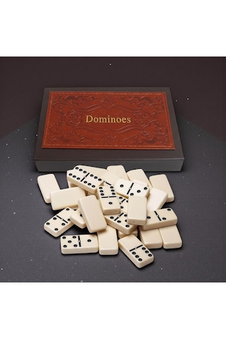 Lüks Deri Kutulu Premium Domino Seti 28 Parça Spinner Lı Çift 6 Taş 2-4 Oyuncu Yeni Yıl Hediyesi B