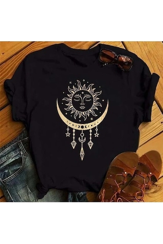 Kozia Outdoors Ay Güneş Baskılı Oversıze Tshirt Siyah SIYAH Kozia Outdoors Ay Güneş Baskılı Oversıze Tshirt Siyah SIYAH