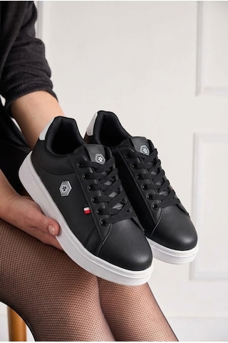 Nstil Unisex Spor Ayakkabı Rahat Yumuşak Taban Kaymaz Günlük Bağcıklı Sneaker 034 SİYAH-BEYAZ