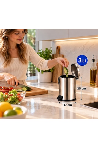 Pedallı Çöp Kovası Micro 3 Lt Paslanmaz Acar 13210 Açık Gri