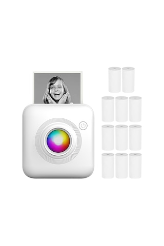 Vkemall X3 Mini Termal Yazıcı 58mm, Bluetooth, Led Işık, 203dpı - Fotoğraf/metin/not Yazdırma, 11 Adet Termal Kağıt, Dahili Li-pol Batarya