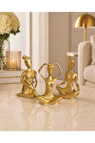Dekoratif Yoga Figürü 3 Lü Set Gold Meditasyon Biblo, Modern Lüks Ev Dekoru Altın