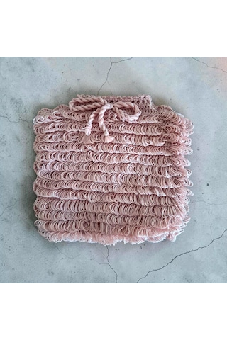 El Yapımı Pudra Pembe Püsküllü Orlon Eldiven Banyo Lifi