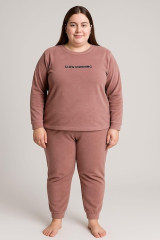 Kadın 13212 Büyük Beden Kadife Pijama Takımı Pudra Pudra