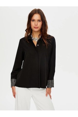 Faik Sönmez Kolları Boncuk Payet İşli Şık Kadın Gömlek W26gml011 Siyah