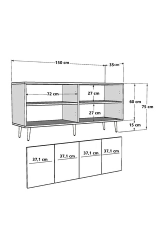 Honest Konsol Tv Sehpası Çok Amaçlı Dolap 150 Cm Antrasit Altın