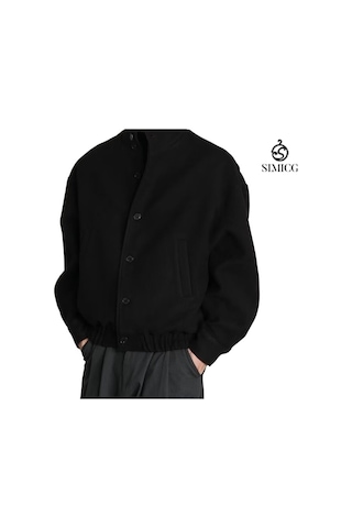 Erkek Sonbahar Ve Kış Dik Yaka Günlük Ceket Siyah