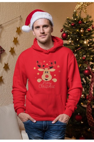 Stil X Yeni Yıl Baskılı Erkek Sweatshırt, Chrıstmas Temalı Kırmızı-1