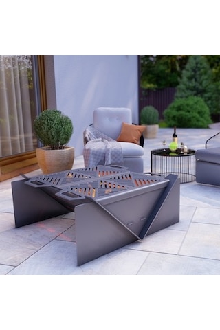 Kare Portatif Ateş Çukuru Çift Izgaralı Bahçeniz İçin Dekoratif Siyah