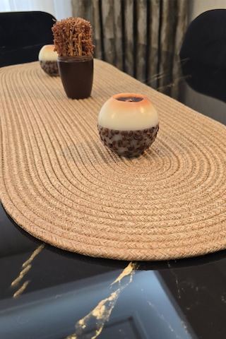 Tres İpli Kalın Yapıda 35x100 Cm Runner Şık Masa Orta Sehpa Üstü Dekoratif Sofra Aksesuarı Bej