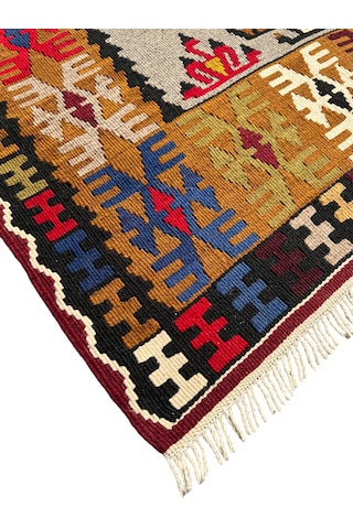 Kök Boya Yahyalı Kilim 106x200 Renkli %100 Yün Kilim